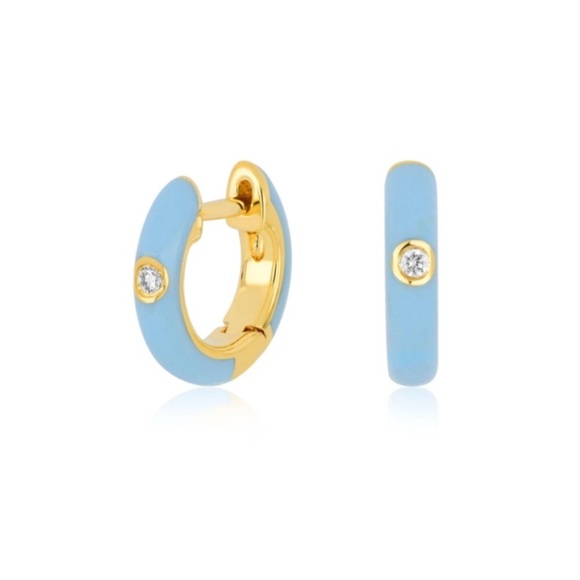 EF Collection Jewelry - EF COLLECTION DIAMOND BABY BLUE
ENAMEL HUGGIE EARRING